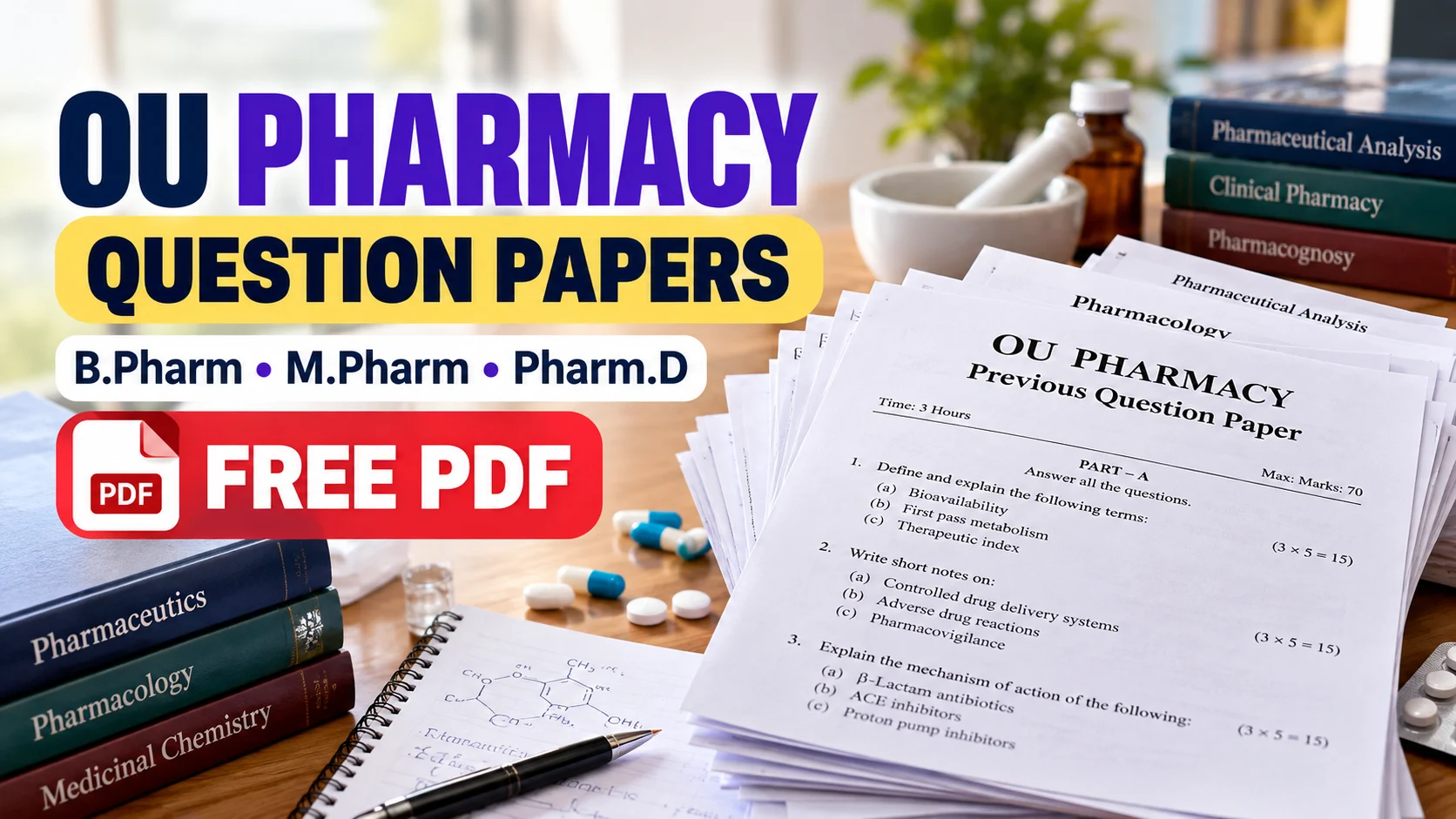 OU Pharmacy Previous Question Papers (B, M, Pharm.D) PDF